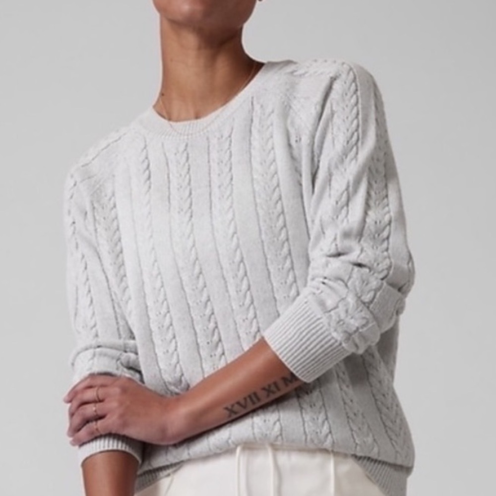 Athleta Crossroads Hawthorn Textured Crew Sweater Bright White Metallic Size 3X